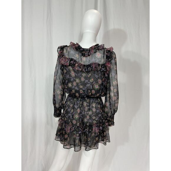 Misa Los Angeles 'Karla' Black Chiffon Rulffle Dress Size L - Picture 3 of 5